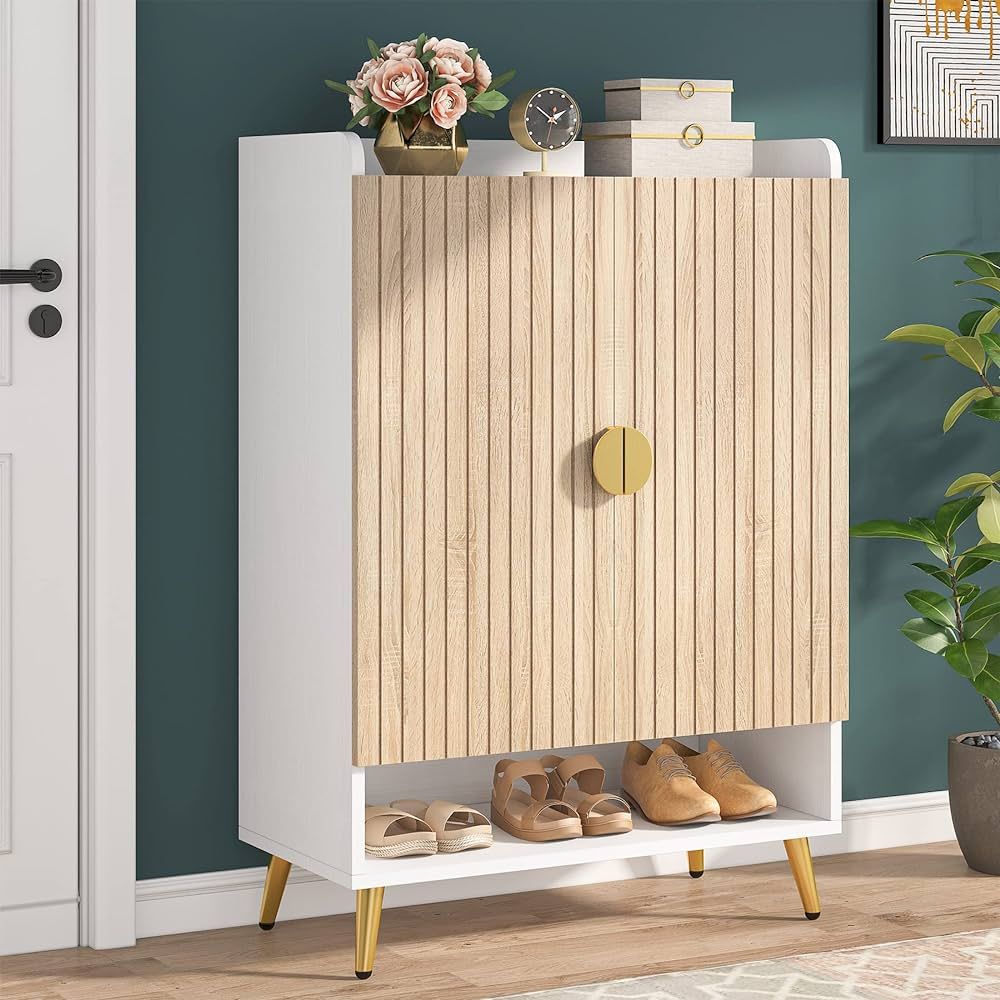 Tribesigns Shoe Cabinet with Doors, 7-Tier Shoe Storage Cabinet with Adjustable Shelves, Wooden S... | Amazon (US)