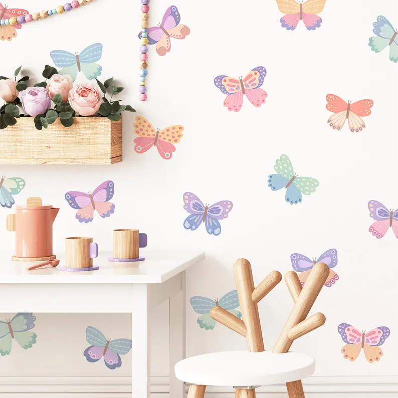 Butterfly Wall Decals - Kids Room Wall Stickers, Girl Nursery Decor, Reusable and Removable Butte... | Etsy (US)