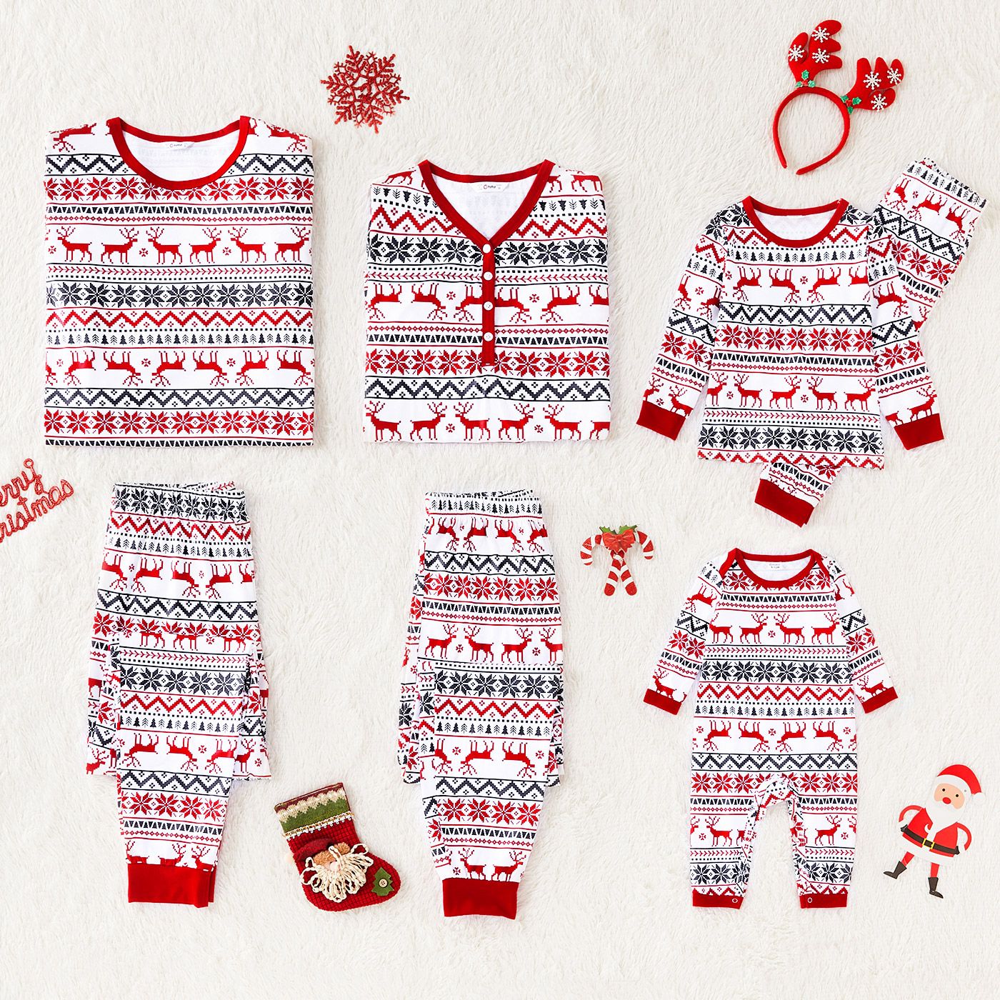 PatPat Christmas Deer and Snowflake Print Red Family Matching Long-sleeve Pajamas Set,Full Print ... | Walmart (US)