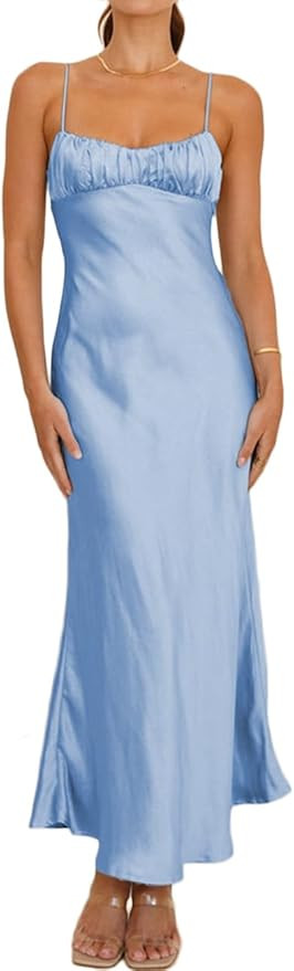 Satin Spaghetti Strap Backless Ruched Twist Cocktail Dresses for Women Silk Open Back Cut Out Mid... | Amazon (US)