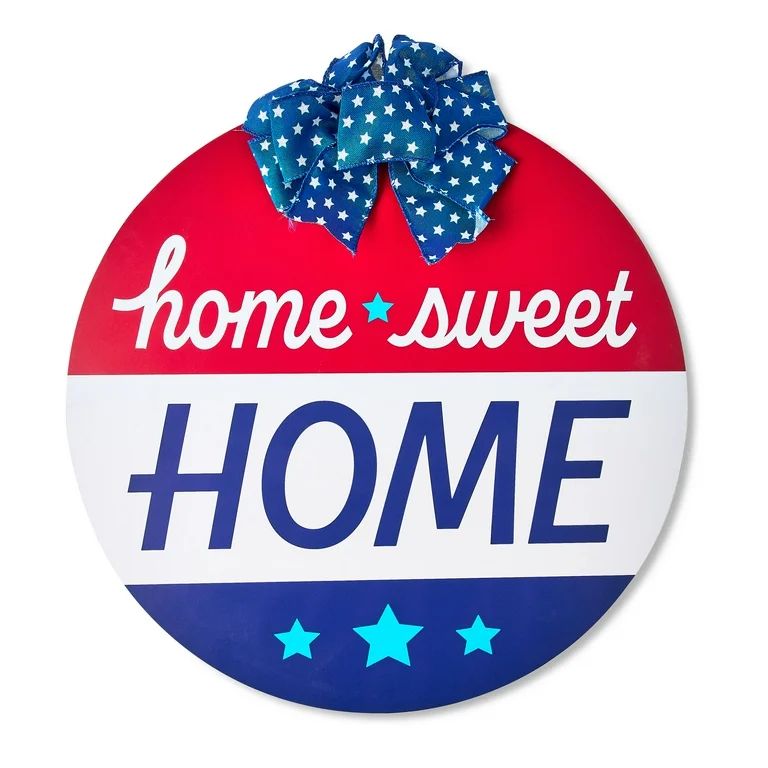 Patriotic Red, White and Blue Home Sweet Home Round Hanging Sign, 17", by Way To Celebrate | Walmart (US)
