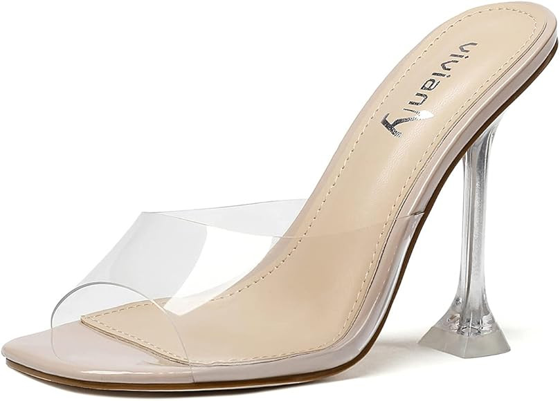 vivianly Womens Clear Heels Sandals Transparent Stiletto Heel Slippers Backless Peep Toe Slip on ... | Amazon (US)