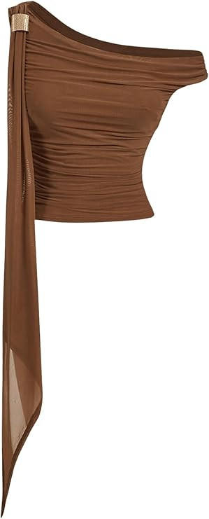 Verdusa Women's Sleeveless One Off Shoulder Asymmetrical Ruched Trendy Going Out Fitted Cropped T... | Amazon (US)