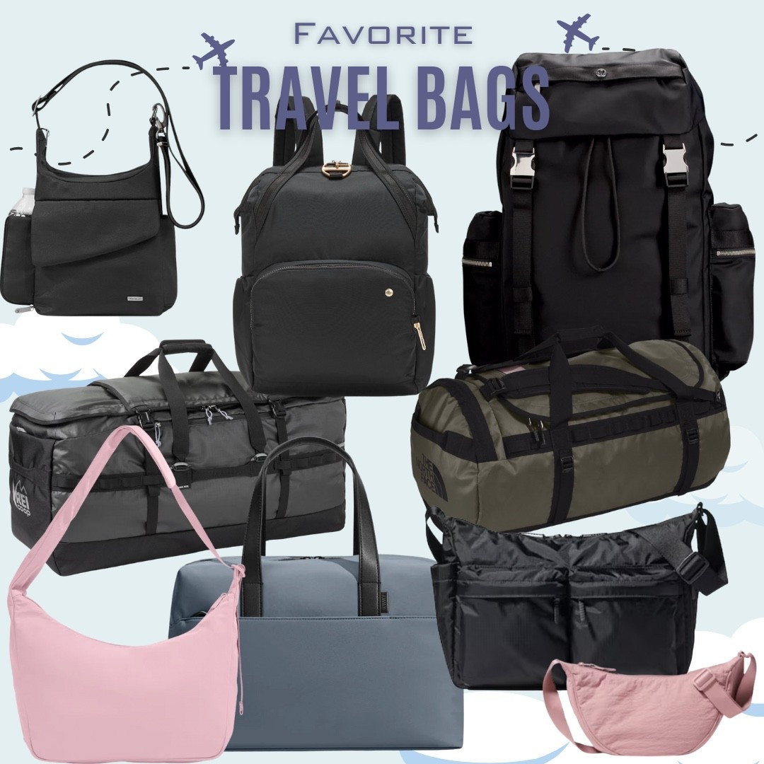 ⬇️ My current favorite travel bags

🧳 Cross body (anti-theft): Travelon Anti-Theft Classic Messenger Bag - The zippers lock and there are TWO expandable side pockets for water bottles.
🧳 Cross body (purse): Uniqlo Round Mini Shoulder Bag - This thing is deceptively large, perfect out and about bag.
🧳 Cross body (carry-on): Away Featherlight Crossbody - Very well designed, folds down small.
🧳 Messenger Style: Uniqlo Multi Pocket Shoulder Bag - this would be a great carry-on too, has tons of pockets and water bottle side pocket.
🧳 Backpack (anti-theft): Pacsafe Citysafe CX - My OG backpack, zippers that lock, an anchor strap and a padded laptop sleeve.  
🧳 Backpack: Lululemon Wunderlust 25L - This thing is a black hole, enough room for everything and a trolly pass through strap.
🧳 Carry-on: Away The Everywhere Bag - perfect carry-on bag especially for business trips.
🧳 Duffle (huge): REI Big Haul 120 Duffel - so much room and very light weight, durable AF and has detachable straps.
🧳 Duffle (new): Base Camp Duffel - Large (95 L) - I'll let you know how it goes!

#LTKTravel