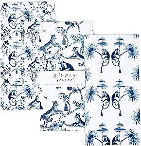 All Day Soirée Chinoiserie Designer Kitchen Tea Towels 3 Pack 100% Absorbent Cotton Tiger Monkey... | Amazon (US)