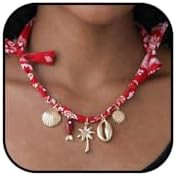 Scarf Necklace For Women, Red Bandana Necklaces With Charm Seashell Conch Fish Tree Sun Pendant B... | Amazon (US)