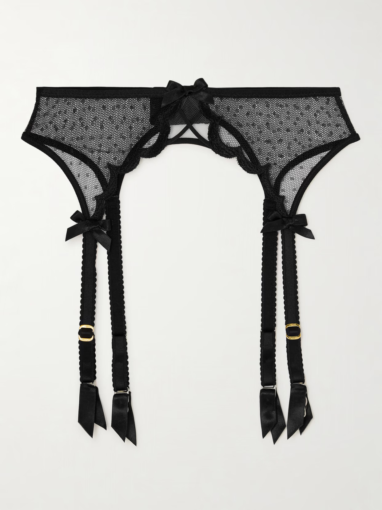 Agent Provocateur - Katanah Scalloped Satin-trimmed Swiss-dot Tulle Suspenders - Black | NET-A-PORTER (US)