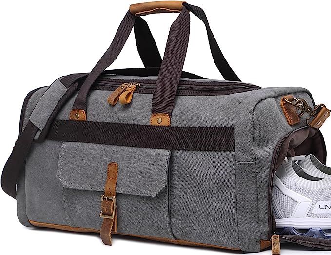 Weekender Overnight Duffel Bag with Shoes Compartment for Women Men Canvas Weekend Travel Tote Ca... | Amazon (US)