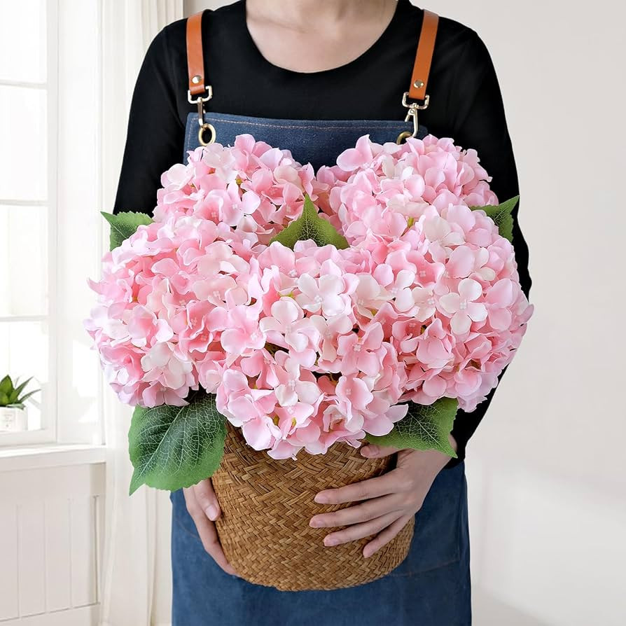 Light Pink Flowers Silk Artificial Hydrangeas, 5Pcs 20Inch Lifelike Large Flowers with Stems, Ful... | Amazon (US)