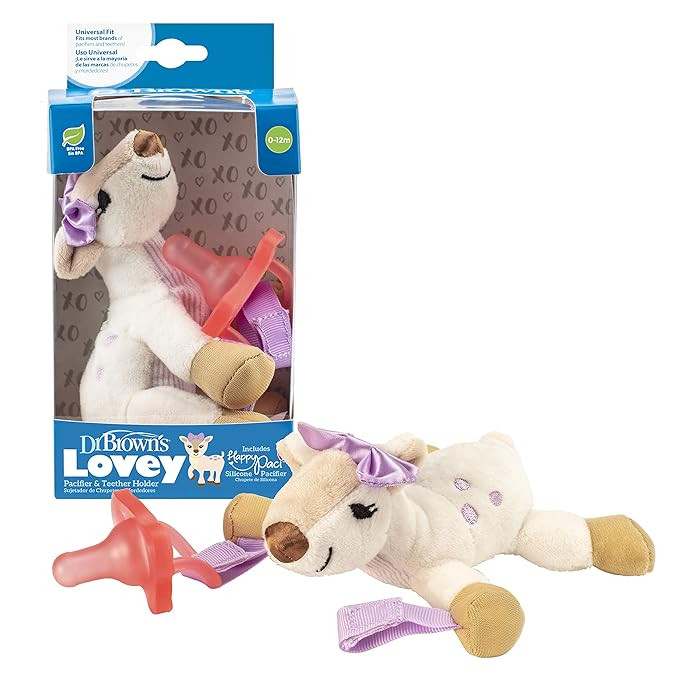 Dr. Brown's Baby Lovey Pacifier Holder & Teether Clip, Soft Plush Stuffed Animal Deer Pacifier Te... | Amazon (US)