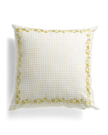 20X20 Gingham Floral Embroidery Pillow, Cotton/Polyester | TJ Maxx
