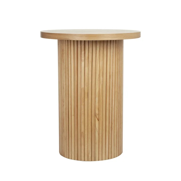 Round Solid Wood End Table Oak Pedestal Side Table Living Room Furniture Accent End Table with So... | Walmart (US)