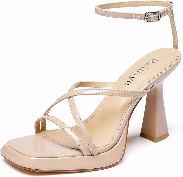 Reitoye Strappy Heels for Women Platform High Chunky Heels Square Open Toe Heeled Sandals Ankle S... | Amazon (US)