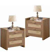 SICOTAS Night Stand Set of 2 - Rattan Nightstands with Type-C Charging Station, 2 Rattan Drawers ... | Amazon (US)