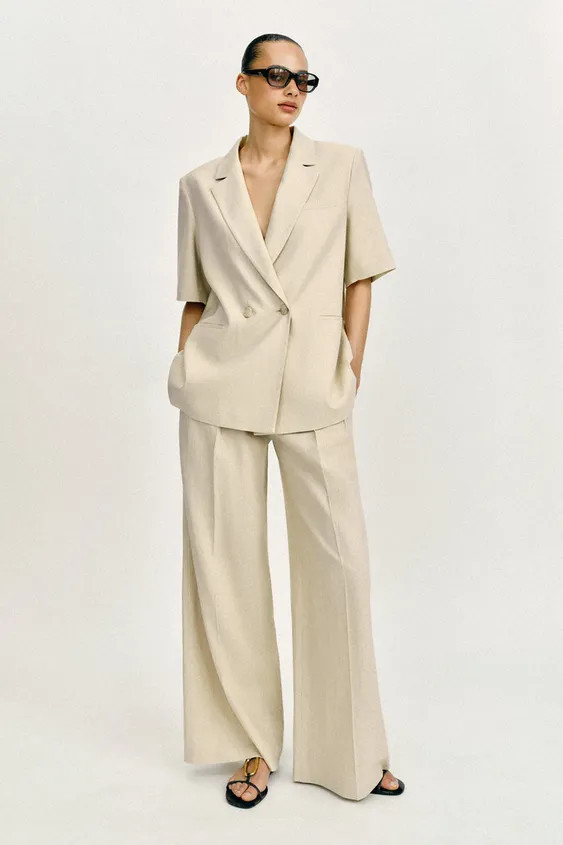 DOUBLE-BREASTED LINEN BLEND SHORT SLEEVE BLAZER | Zara UK