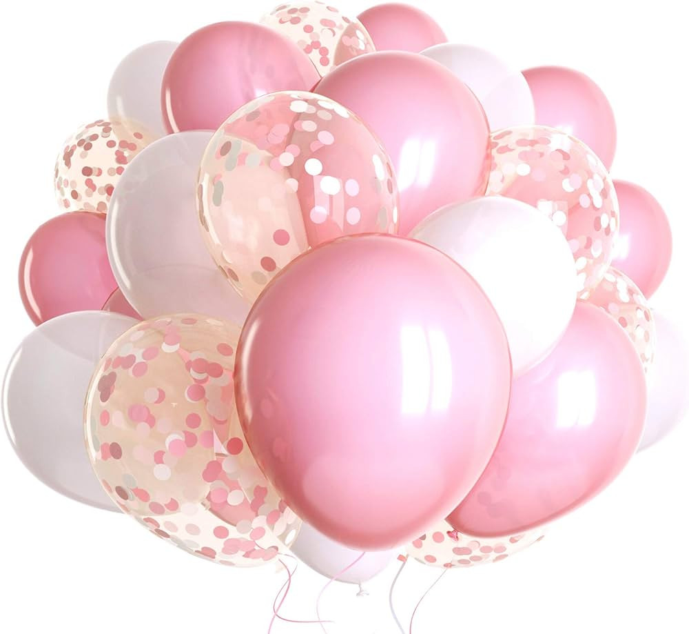 Dandy Decor 60 Pack Pink Balloons + Pink Confetti Balloons + White Balloons w/Ribbon | Light Pink... | Amazon (US)