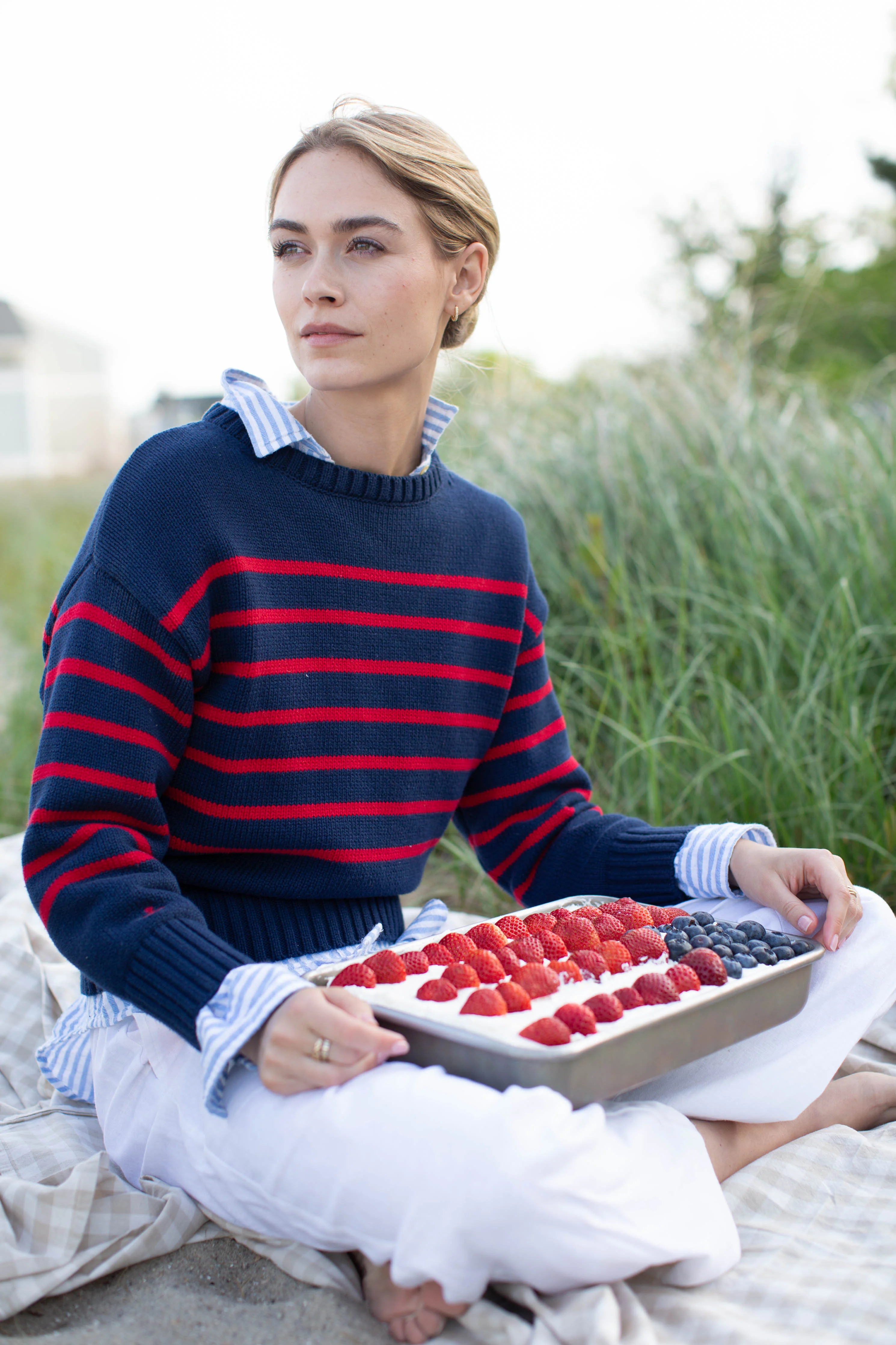 Lake Sweater - Navy/Red Stripe | Marea