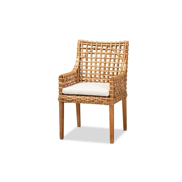 Baxton Studio Saoka Modern and Contemporary Natural Brown Finished Wood and Rattan Armchair | Walmart (US)