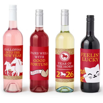 Big Dot of Happiness 2026 Year of the Horse - Lunar New Year Decorations for Women and Men - Wine Bottle Label Stickers - Set of 4 | Target