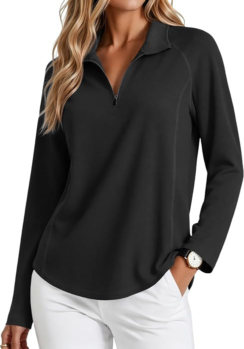 PINSPARK Womens Golf Shirt Long Sleeve Polo Shirts 1/4 Zip Tennis Hiking Tops UPF 50+ Workout Athletic Tee with Thumb Holes | Amazon (US)