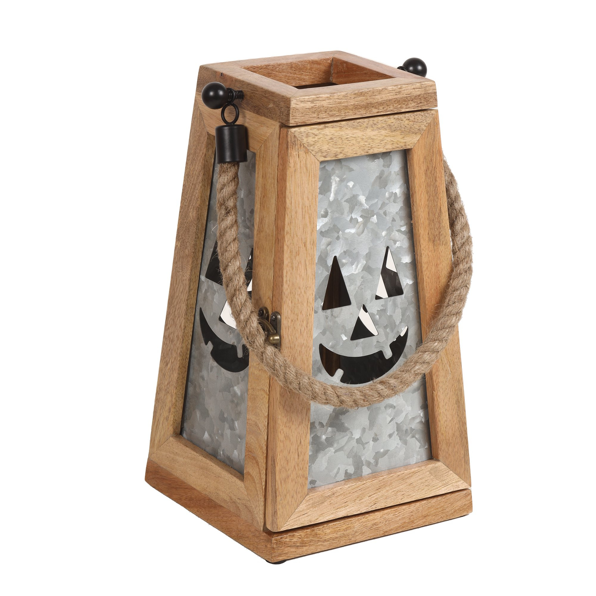 Halloween Jack-o'-Lantern Metal and Wood Lantern with Jute Handle, 12", Way To Celebrate | Walmart (US)