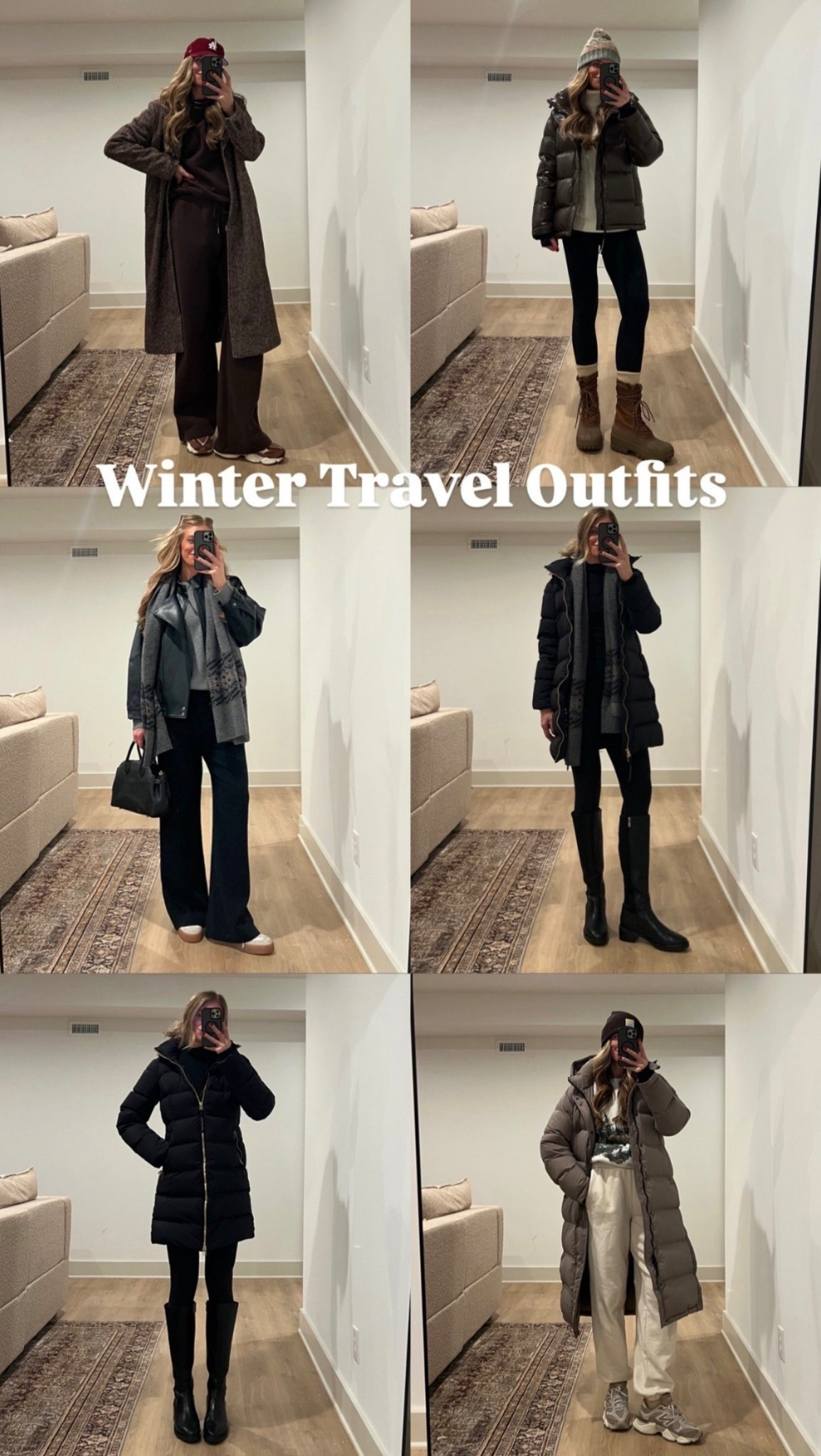 Winter travel outfits by destination.
Sizing:
Puffer coats: sized up to medium to layer chunky sweaters under but that’s just my preference. They are roomy already 

Dressier coats: medium tall
Sweaters and tops: medium 
Brown pants and black pants: medium tall. They run tts but I prefer medium for a looser fit. Black pants are a thicker material  and are made of a material that is almost impossible to wrinklee
Cream joggers and leggings: small tall (run bigger) these are some of my favorite leggings everrrr
Mountain sweatshirt is sadly old from Abercrombie and sold out but linked a similar one! 
Leather jacket is sold out from Abercrombie but linked similar



Airport outfits, aritzia, Abercrombie, super puff, winter coat, wool coat, tall sizes, tall girl friendly, Athleta

#LTKTall #LTKTravel #LTKHoliday