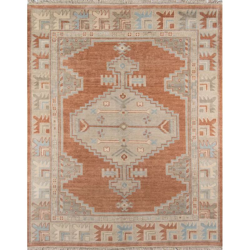 Hand-Knotted Wool Oriental Area Rug in Rust/Ivory/Blue | Wayfair North America