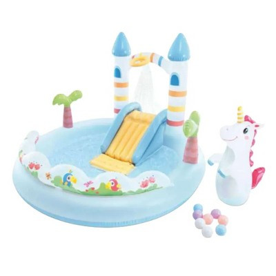 Intex Unicorn Castle Inflatable Play Center Pool - Includes Unicorn, Slide, Ball Toss & Balls (77" x 70") - Inflatable Backyard Summer Pool for Kids | Target