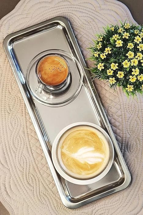 Elegante bandeja rectangular de acero inoxidable para servir, plato de té y café con acabado es... | Amazon (US)