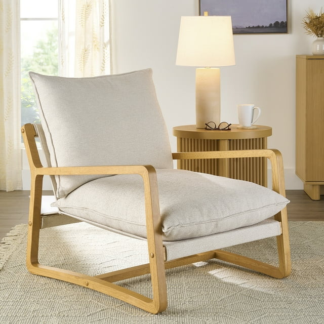 Better Homes & Gardens Wooden Ezra Sling Chair, Cream Linen | Walmart (US)