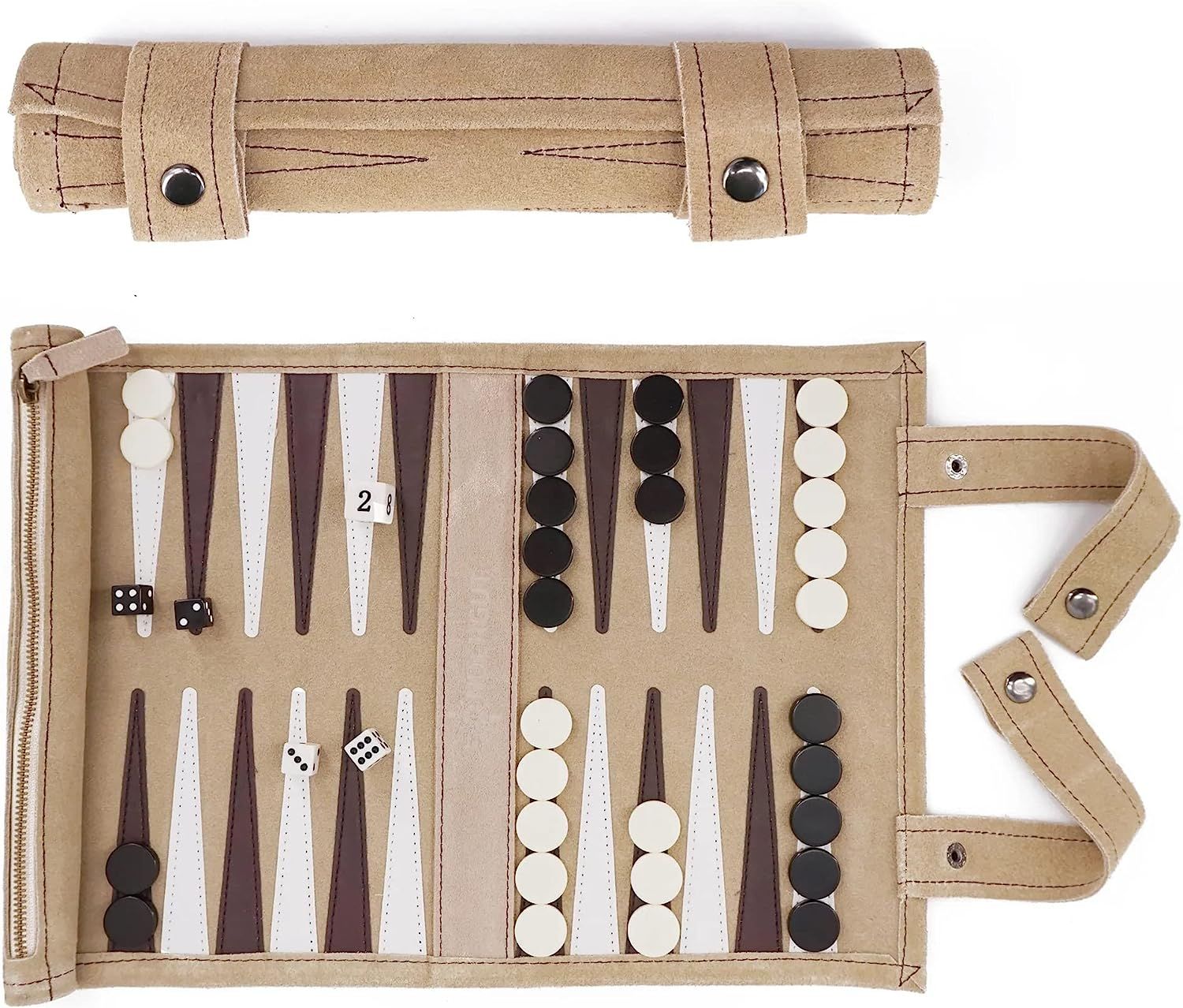 Sondergut Travel-Size Backgammon Set- Genuine Suede, Portable, Roll-up Lightweight Backgammon Tra... | Amazon (US)