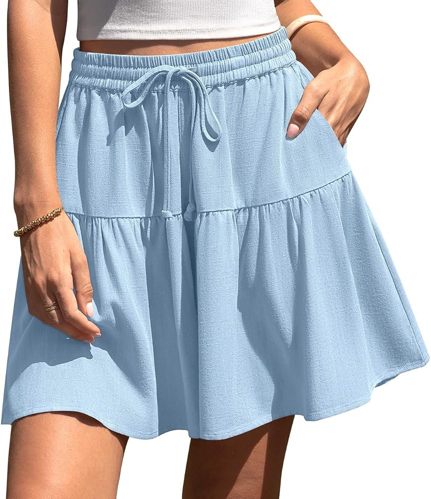 TARSE Womens Linen Skirt Pants Wide Leg Flowy Shorts Drawstring Loose Fit Summer Casual Lightweig... | Amazon (US)