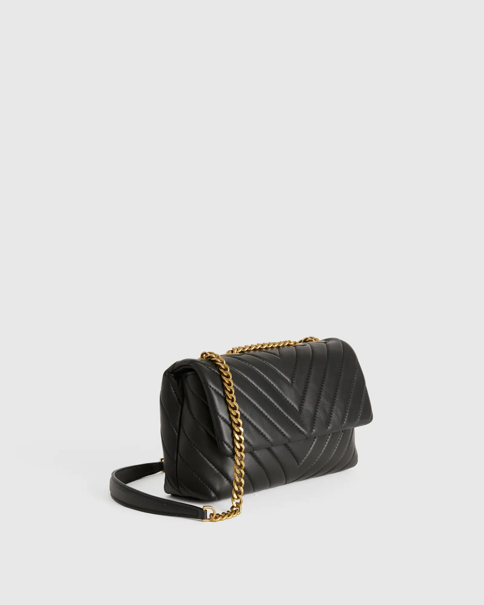 Italian Leather Quilted Convertible Crossbody in Black/Gold | Quince