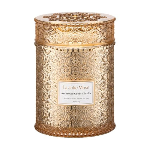 LA JOLIE MUSE Christmas Candle | Amaretto Crème Brûlée | Almond Liqueur, Dried Fruit & Caramel | 19 oz Wooden Wick | 90 Hours Clean Burn | Candle Gift for Christmas Holiday | Amazon (US)