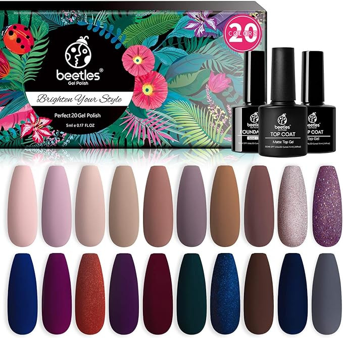 Beetles 20 Pcs Gel Nail Polish Kit, Manhattan Collection Soak Off Nail Gel Polish Set Nude Glitte... | Amazon (US)