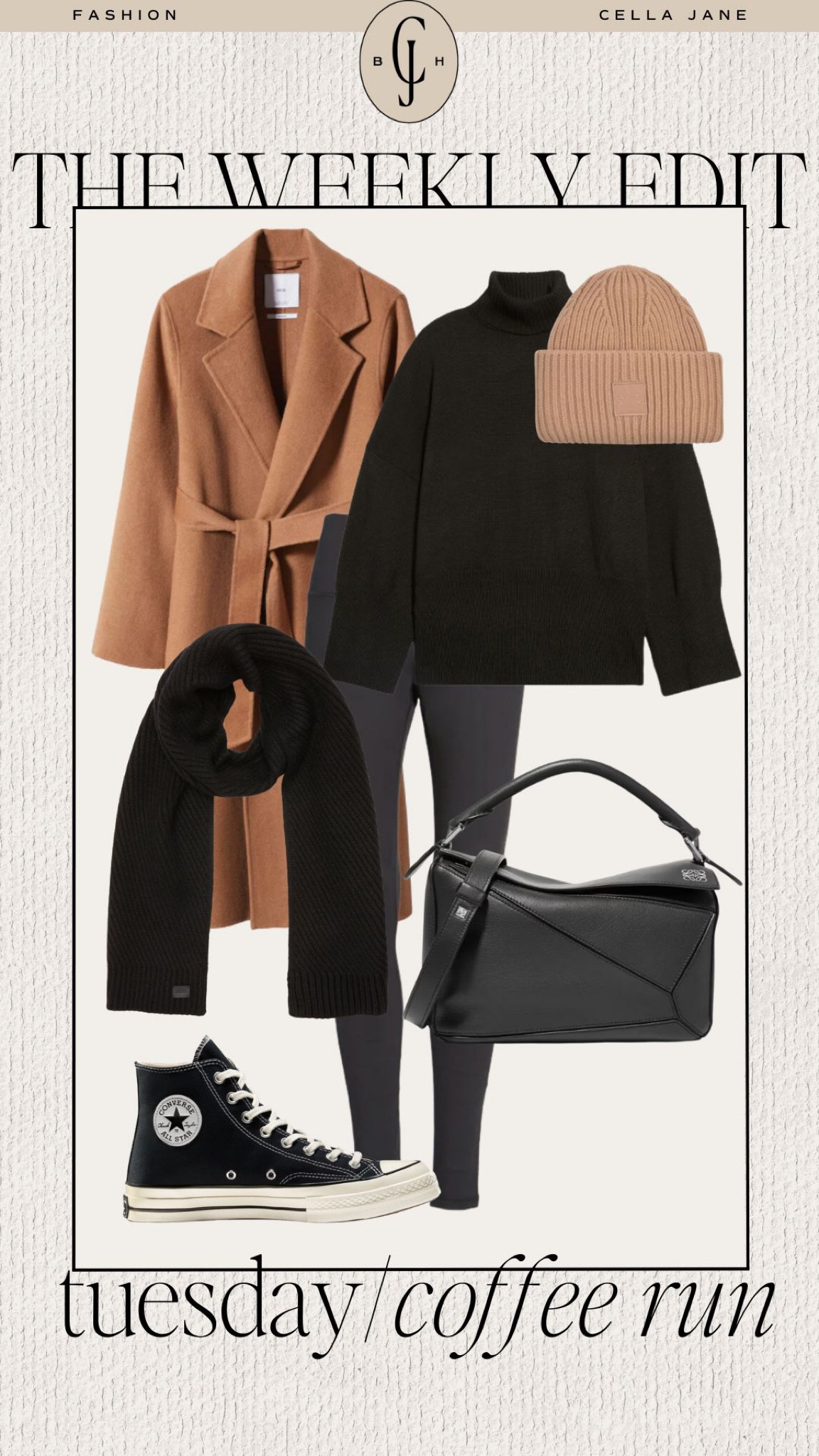 Cella Jane the weekly edit. Your week styled. Tuesday coffee run. Casual style. Jacket, sweater, leggings, beanie, bag, sneakers. 

#LTKstyletip