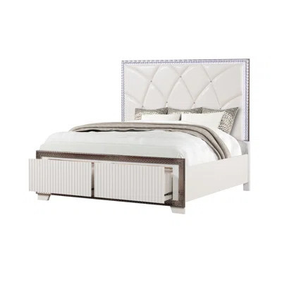 Fabio Contemporary Style King Tufted Bed Made With Diamond-Shaped Side Accents And LED Lighting And Wood In White Finish(NJ INVENTORY) | Wayfair North America