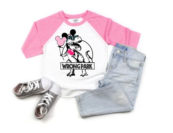 Wrong Park Raglan | Disney | Jurassic Park | Trex | Dinosaur | Disney Shirt | Girl Disney | Juras... | Etsy (US)