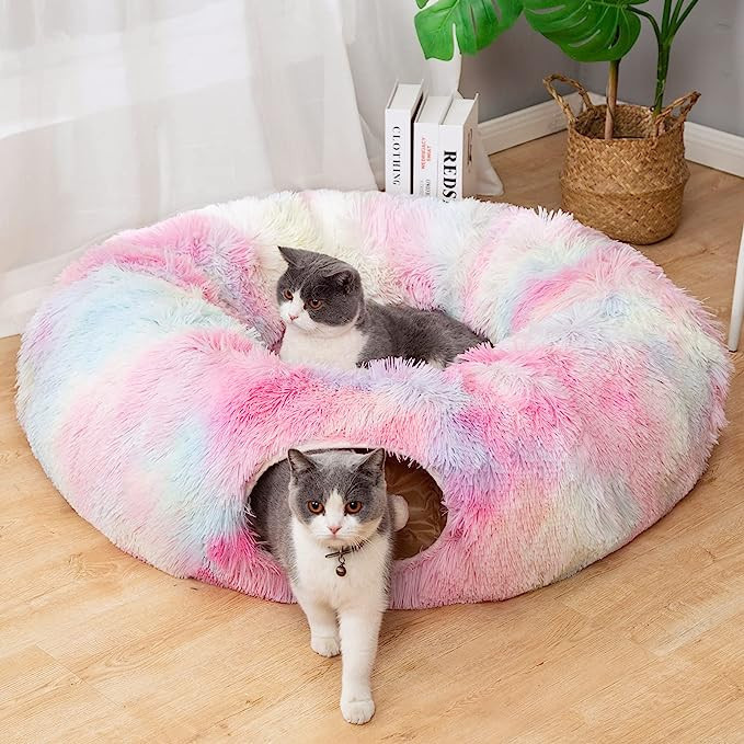 LUCKITTY Warm Plush Cat Dog Tunnel Bed with Washable Cushion-Big Tube Playground Toys 3 FT Diamet... | Amazon (US)