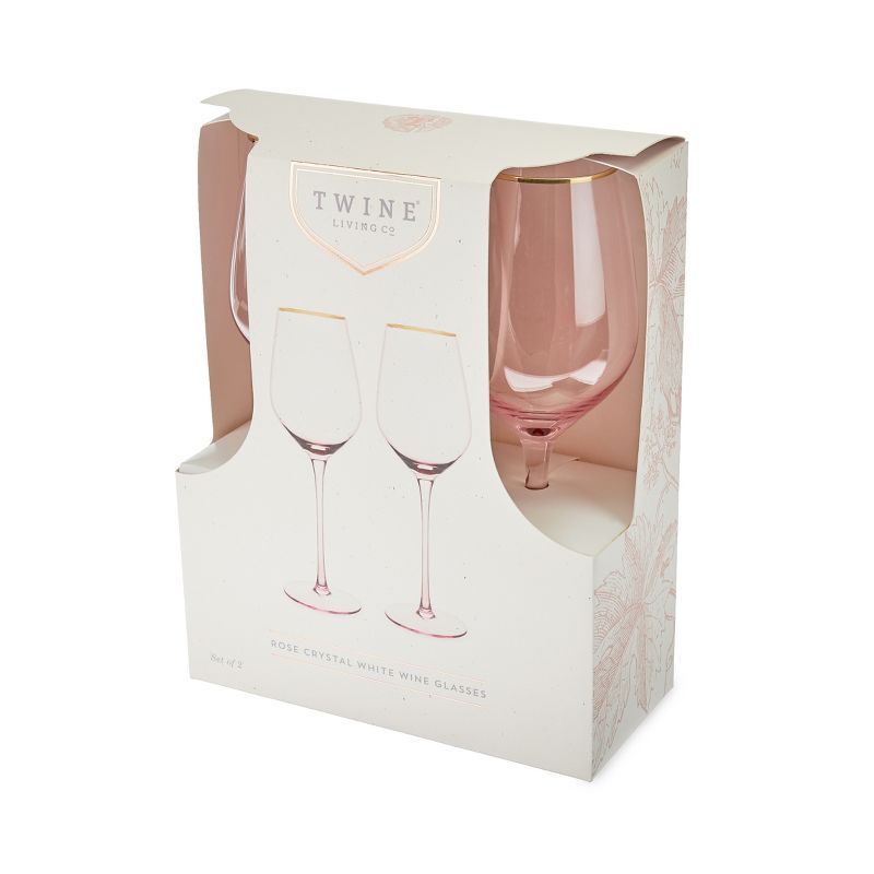 Twine Rose White Wine Glasses, Gold Rimmed Pink Tinted Crystal Wine Glass Set, Stemmed Wine Glass... | Target