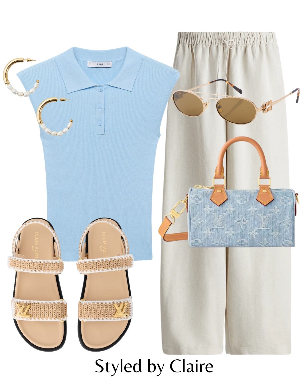 Linen trouser styling🙋🏽‍♀️
Tags: baby blue pastel polo tshirt top mango shirt raffia sandals Louis Vuitton H&M denim bag fashion summer inspo outfit ideas chic women’s style holiday vacation casual brunch Dubai Barcelona Ibiza capsule wardrobe simple elevated basics 

#LTKstyletip #LTKsummer