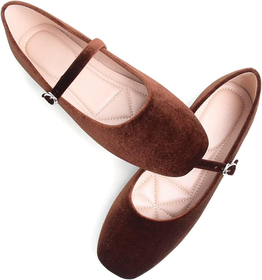WENJIAZHIZHI Women's Square Toe Mary Jane Ballet Flats Buckle Strap Dressy Comfortable Wear to Wo... | Amazon (US)