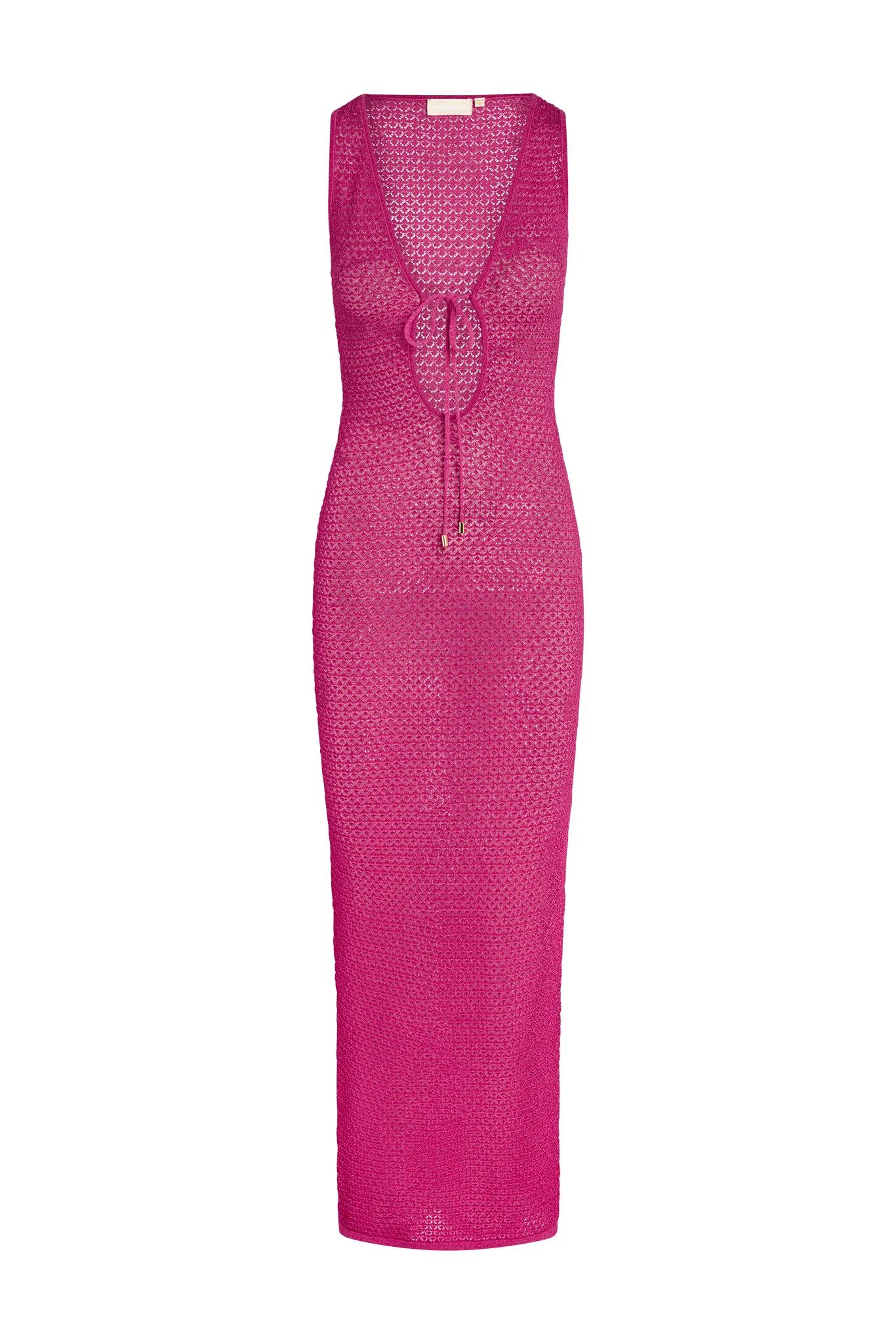 Monte Carlo Tie Dress - Dragon Fruit Lurex Lace Crochet | Monday Swimwear