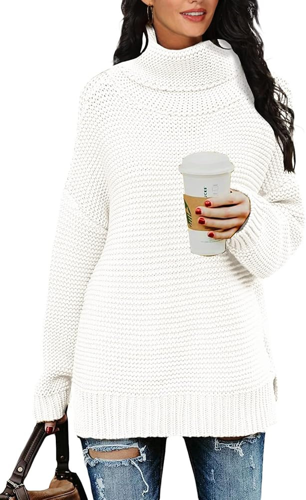 PrinStory Women's Sweater Turtle Neck Chunky Knit Pullover Sweaters Casual Long Sleeve Tops with Sid | Amazon (US)