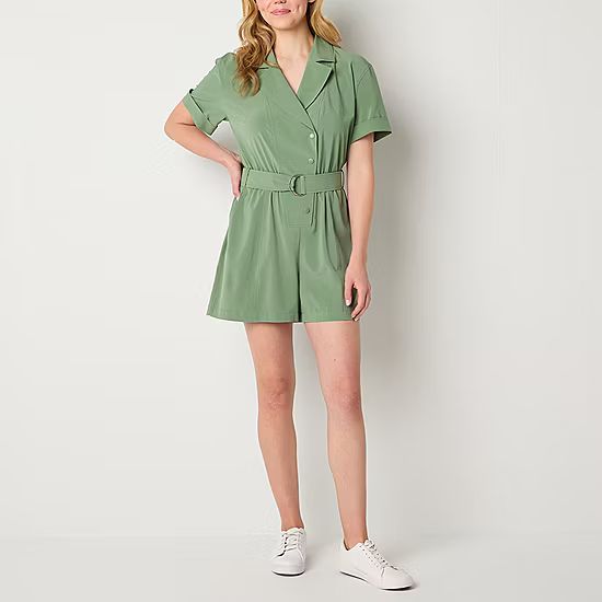 new!Stylus Short Sleeve Belted Romper | JCPenney