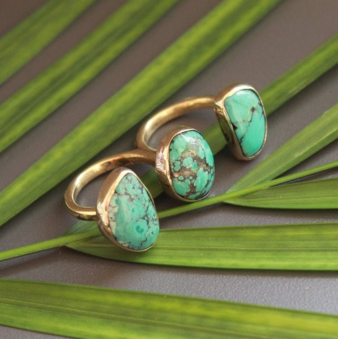 Raw Genuine Turquoise Brass Ring Natural Turquoise Brass Ring December Birthstone Turquoise Jewel... | Etsy (US)