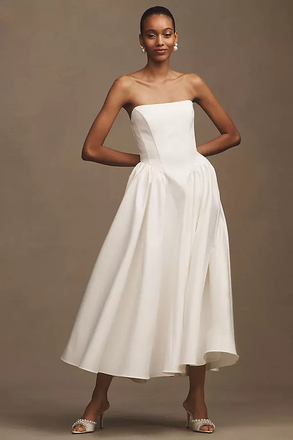 BHLDN Strapless Basque-Waist Lace-Up Fit & Flare Midi Dress | Anthropologie (US)