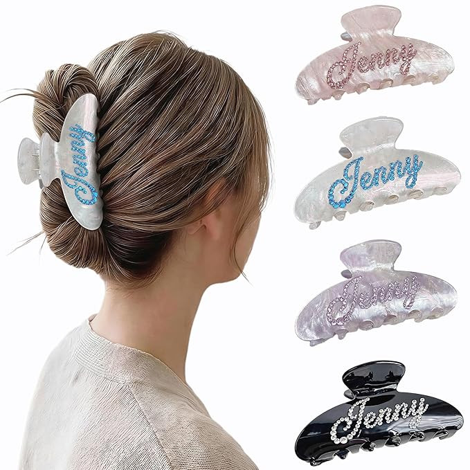 Personalized Banana Hair Clips for Women – Custom Name Large Rhinestone Claw Clips with Strong ... | Amazon (US)