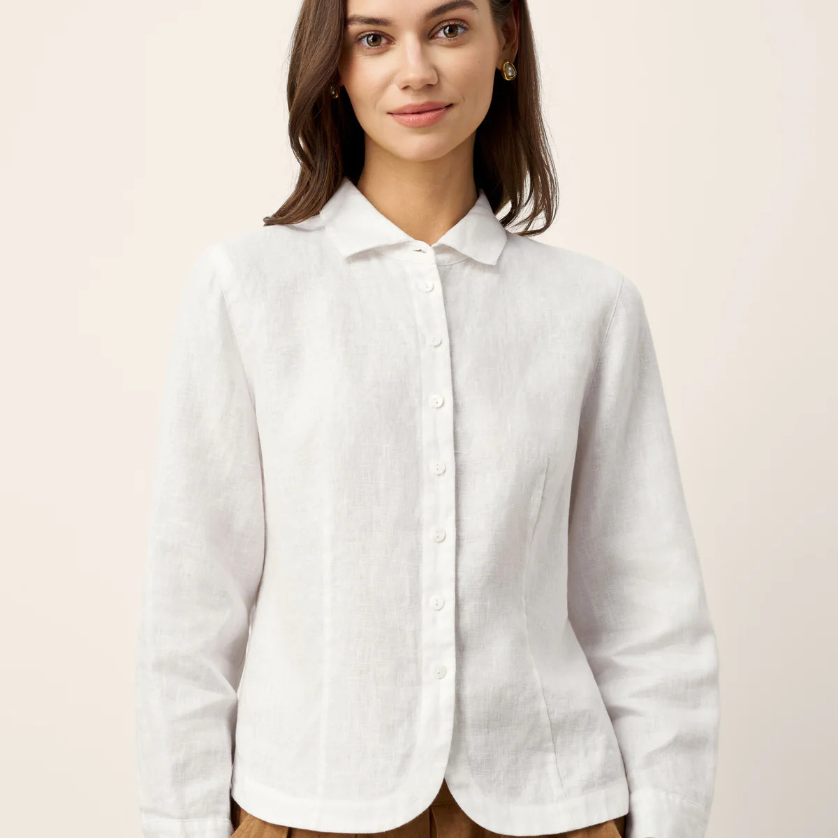 100% Linen Small Collar Curved Hem Tailored Shirt AVELINE | LINTICO