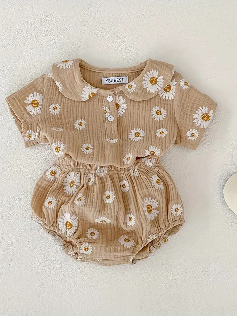Adorable Daisy Print Muslin Outfit for Your Baby's Summer - Doll Collar Top + Bread Pants Set | Temu Affiliate Program
